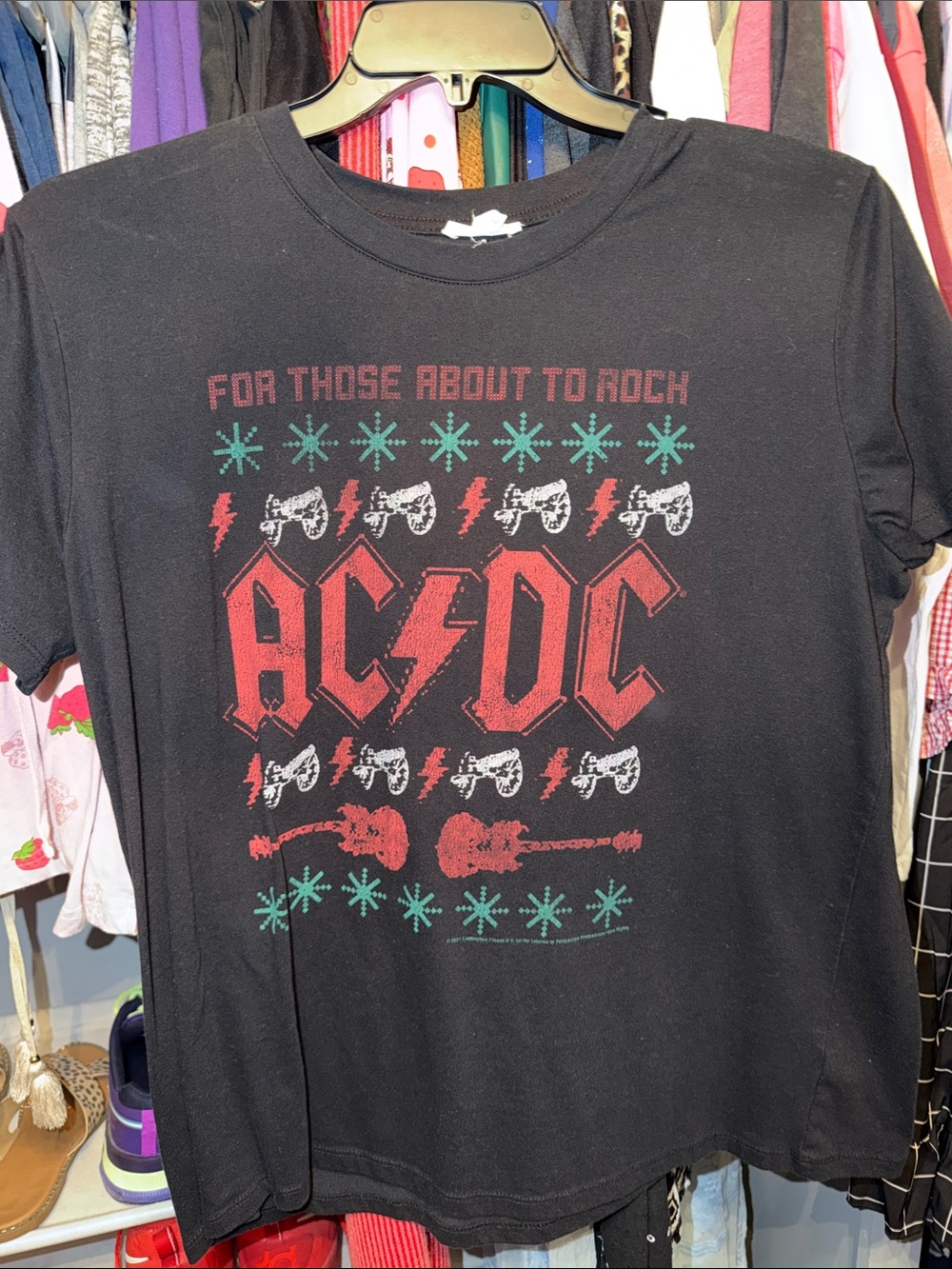 AC/DC Black Red and Green Holiday Graphic Tee